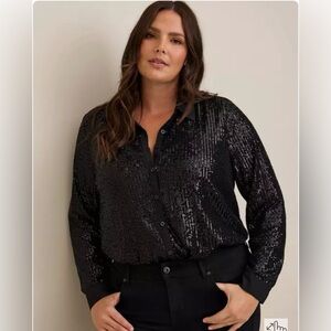 Torrid Madison Sequin Button-Front Long Sleeve Shirt size 2